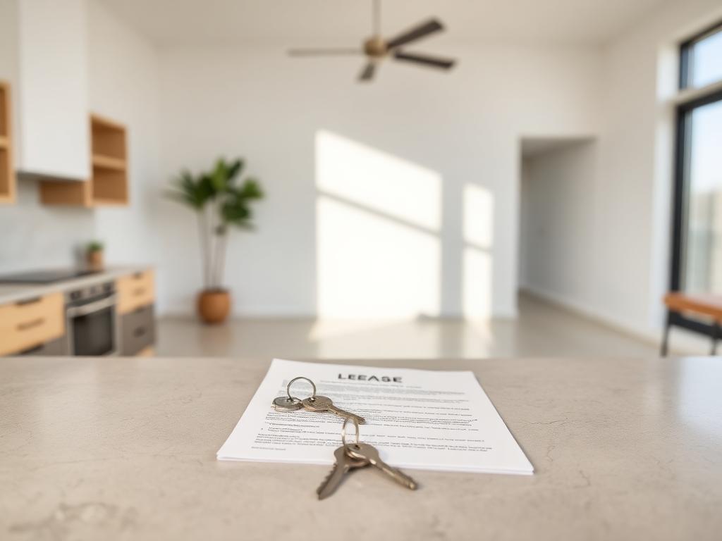 Keys and lease paperwork in an empty rental home